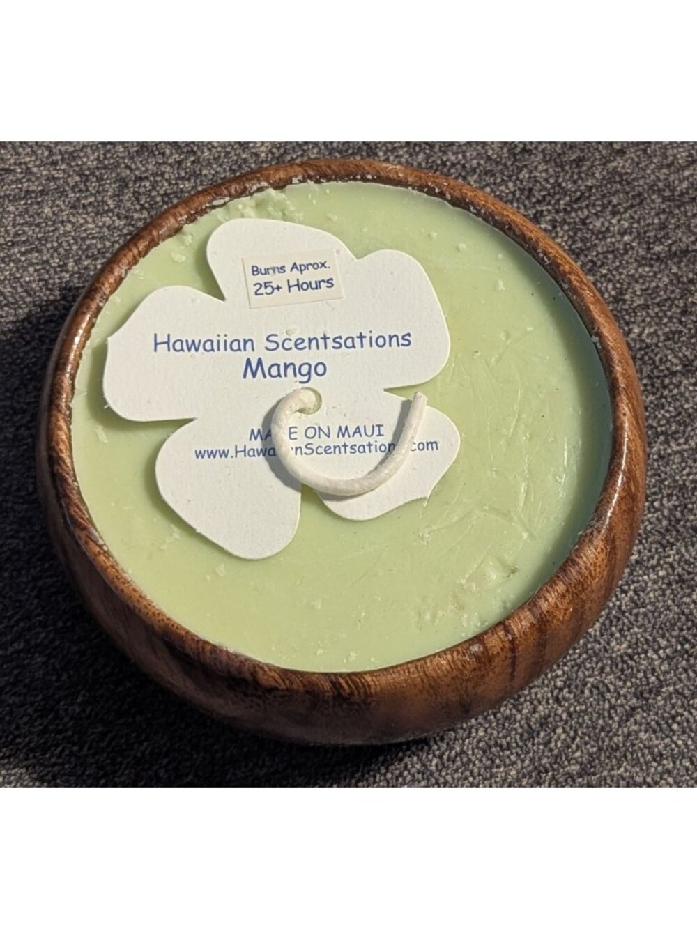Hawaiian Scentsations Mango Candle In Wooden Bowl Long Lasting Tropical Fragranc